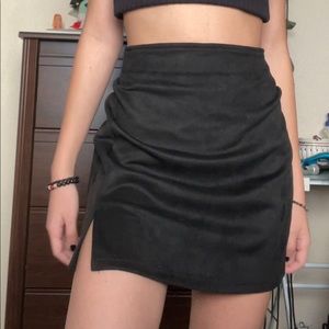 Black suede slit skirt